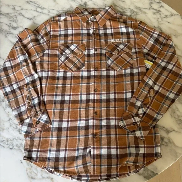 NWOT Hurley “A Road to Nowhere” Plaid Flannel Shirt Men’s Small - Picture 2 of 7